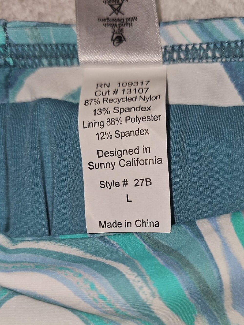 Blue Teal Marble-Print Ruffle Halter Bikini - Picture 3 of 6